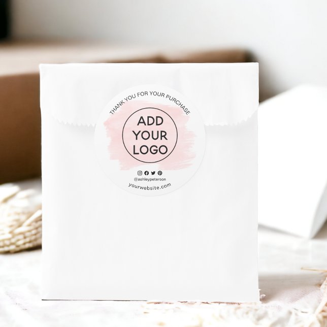 Thank you order logo pink brushstroke social media classic round sticker (Thank you order logo pink brushstroke social media classic round sticker)