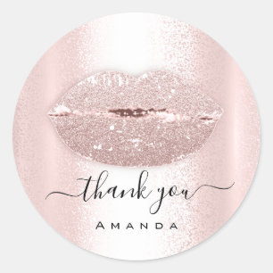 Thank You Order Makeup Kiss Lips Glitter Shop Rose Classic Round Sticker