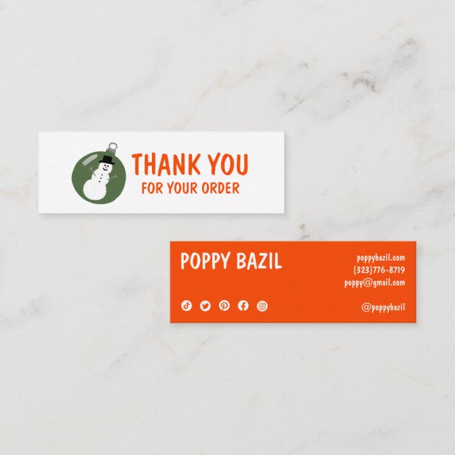 Thank You Order Social Media Icons XMAS Holiday Mini Business Card (Front/Back)