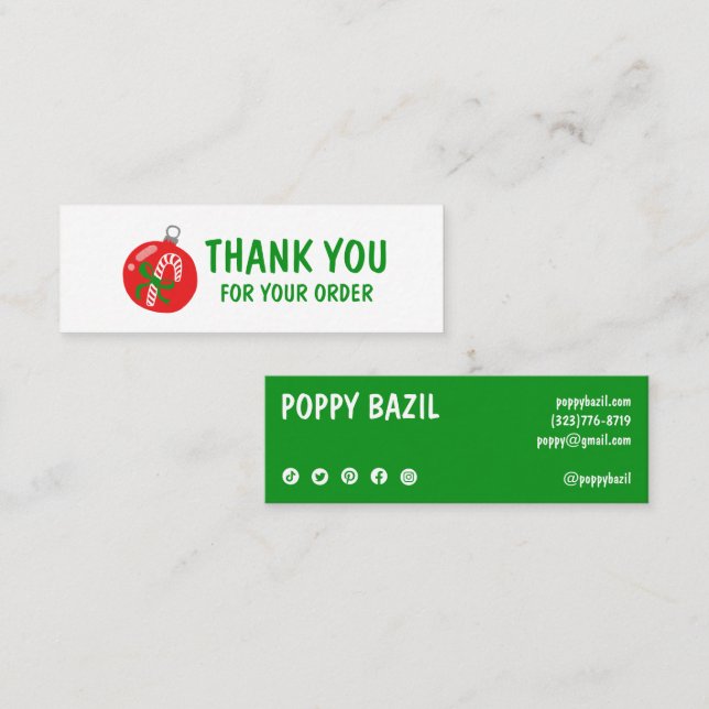 Thank You Order Social Media Icons XMAS Holiday Mini Business Card (Front/Back)