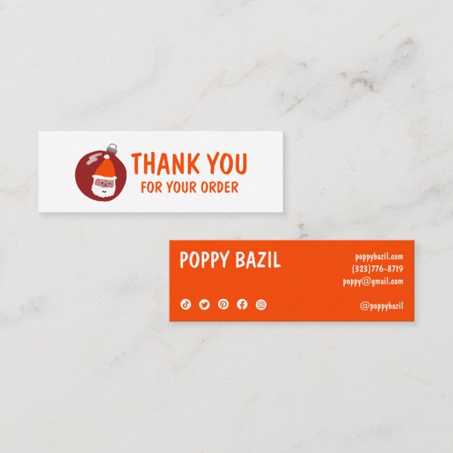 Thank You Order Social Media Icons XMAS Holiday Mini Business Card (Front/Back)