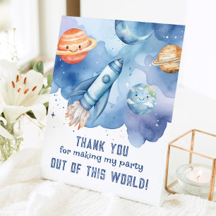 Thank you Out of this world Space birthday party  Pedestal Sign