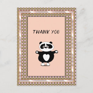Thank You Panda Bear Rose Gold Frame Floral Postcard
