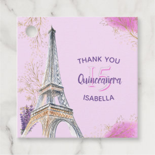 Thank You Paris Eiffel Tower Pink Quinceanera Favour Tags