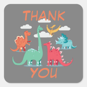 Thank You Party Favour Dinosaur Square Sticker