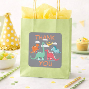 Thank You Party Favour Dinosaur Square Sticker