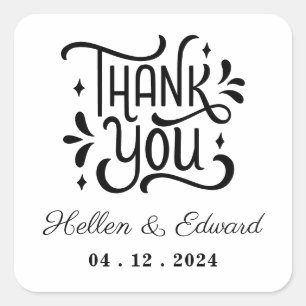Thank You Party Favour Minimal Modern Black White Square Sticker