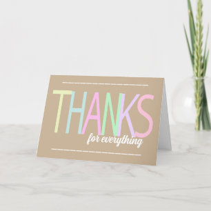 Thank You Pastel Colourful Text On Khaki Card
