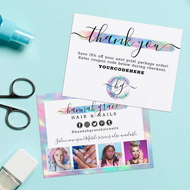 Thank You Pastel Rainbow Hair Nail Marketing Photo Postcard (Creator Uploaded)