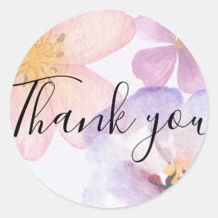 Thank you pastel watercolor flower classic round sticker