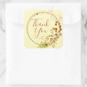 Thank You Pastel Yellow Autumn Floral Wreath Square Sticker