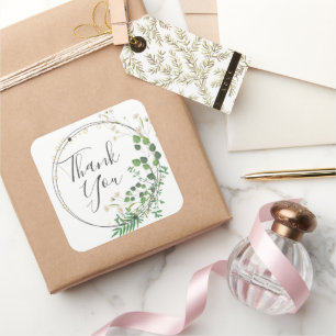 Thank You Pastel Yellow Greenery Wreath Square Sti Sticker