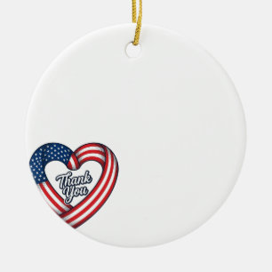 Thank You Patriotic Heart Vintage Vector Design_1 Ceramic Ornament