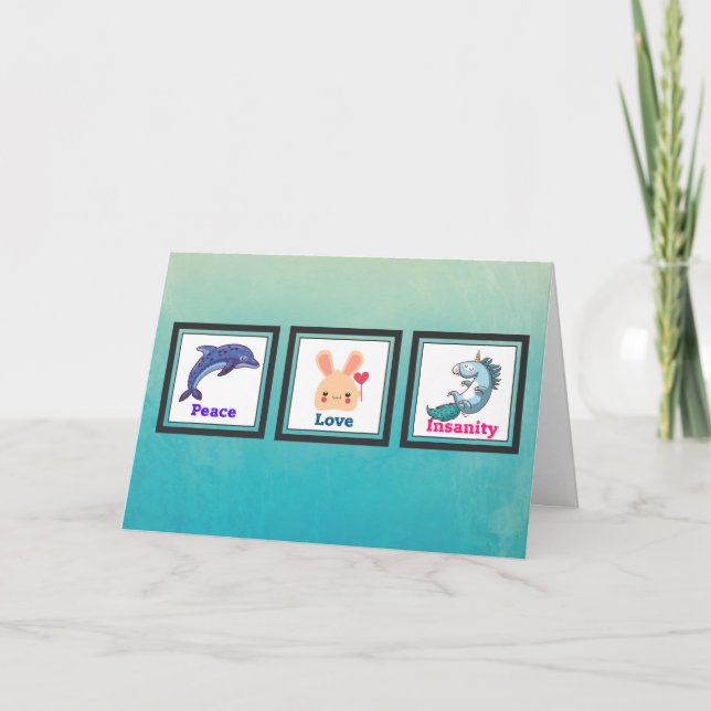 Thank You -  Peace Love and Insanity Cute Animals Card (Front)