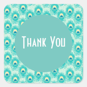 Thank you peacock feathers square sticker