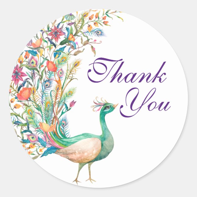 Thank You Peacock Round Stickers (Front)