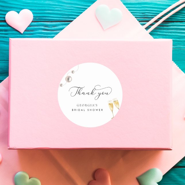 Thank You Pearls and Prosecco Bridal Shower Classic Round Sticker (Creator Uploaded)