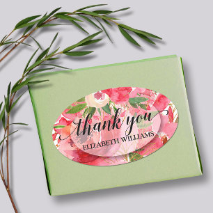 Thank You Peony Flowers Oval Sticker