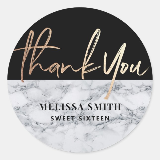Thank You Personalised 16th Bridal Marble Classic Round Sticker (Front)