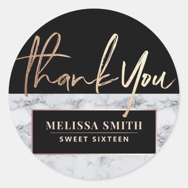 Thank You Personalised 16th Bridal Marble Classic Round Sticker (Front)