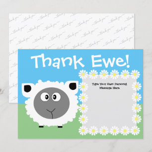 Thank You Personalised Cute Funny Sheep Daisy Card