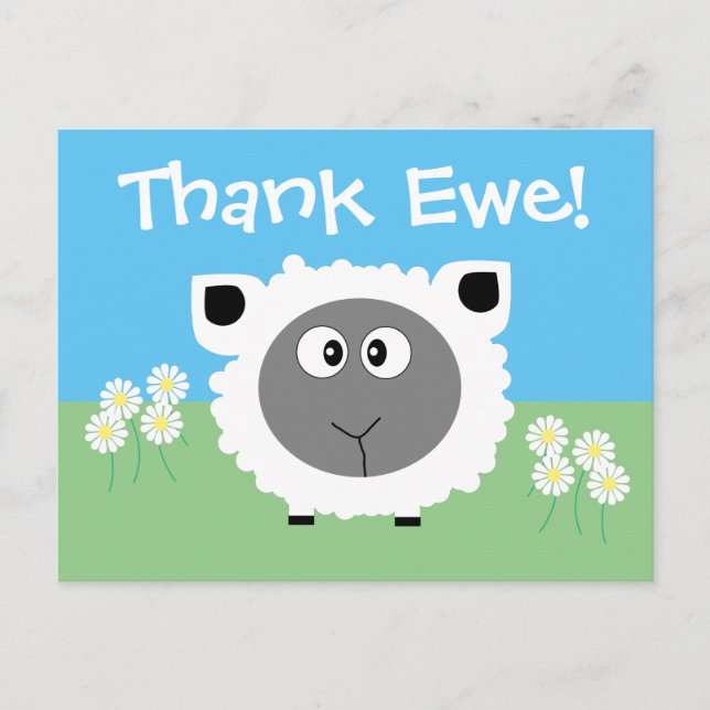 Thank You Personalised Cute Funny Sheep Daisy Postcard (Front)