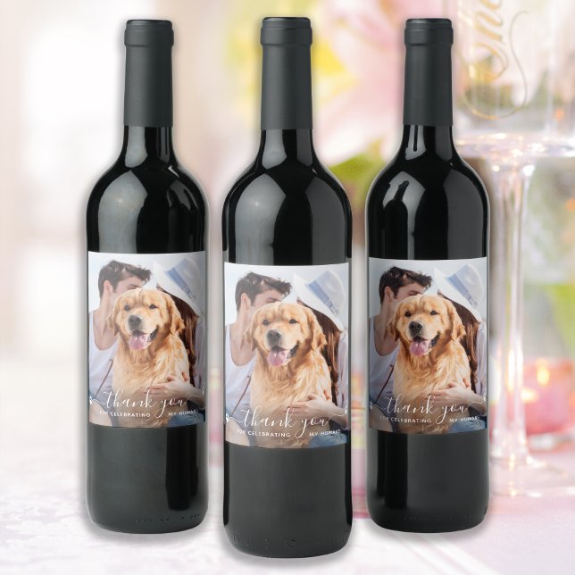Thank You Personalised Pet Photo Dog Wedding Wine Label (Creator Uploaded)