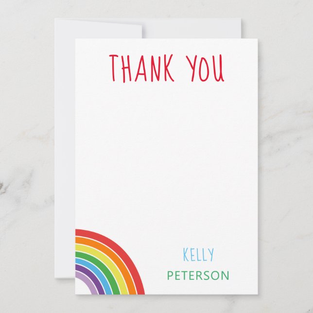 Thank You Personalised Rainbow Kids Party Card (Front)