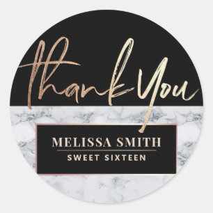 Thank You Personalized 16th Bridal Marble Classic Round Sticker