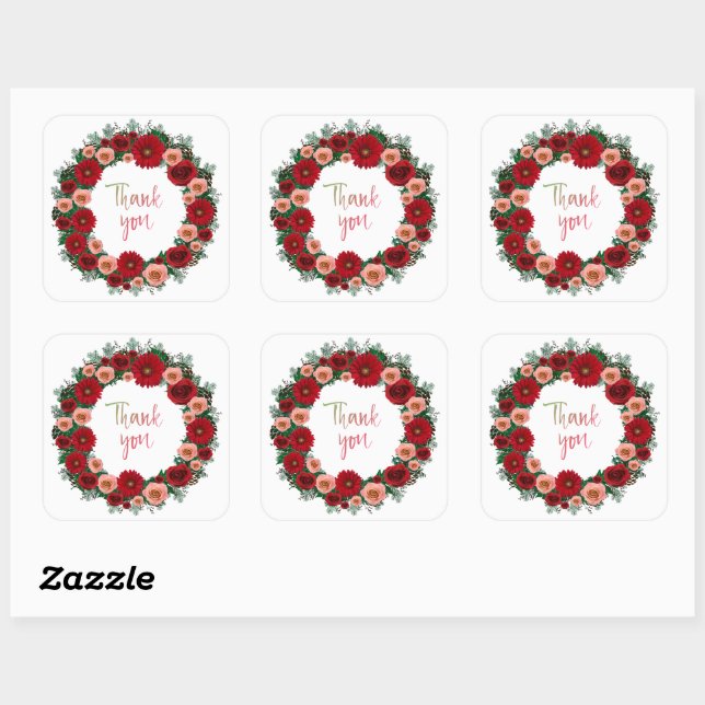 Thank You Personalized Flowers Postage Square Sticker (Sheet)