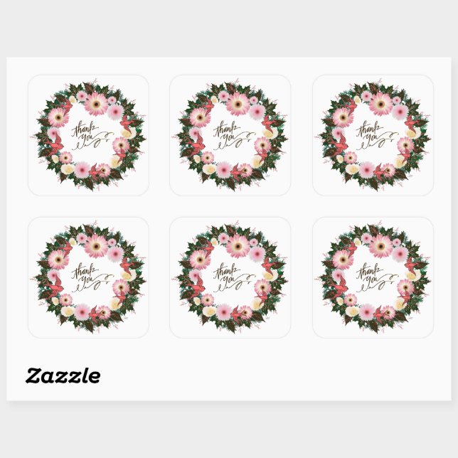 Thank You Personalized Flowers Postage Square Sticker (Sheet)