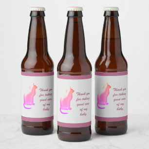Thank You Pet Caregiver Pink Cat Appreciation Beer Bottle Label