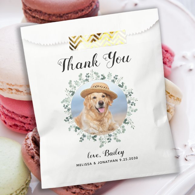 Thank You Pet Photo Eucalyptus Dog Treat Wedding Favour Bag (Creator Uploaded)