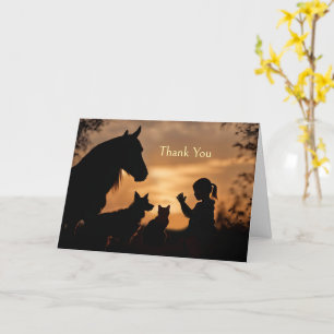 Thank You Pet Sitter Cute with Horse Dog Cat Girl Card
