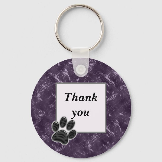 Thank You Pet Sitter Dark Purple Paw Print Key Ring (Front)