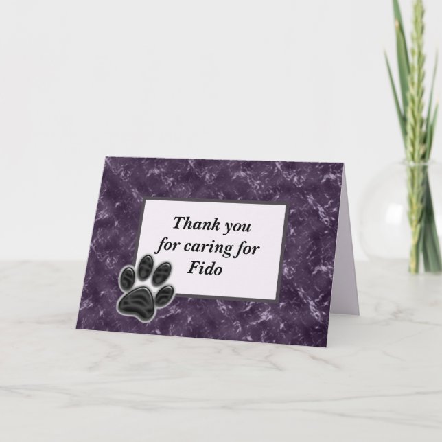 Thank You Pet Sitter Rich Purple with Paw Print Card (Front)