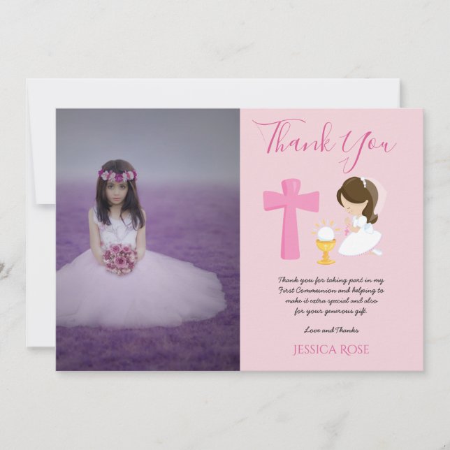 THANK YOU PHOTO 1st Communion - GIRL PINK (Front)