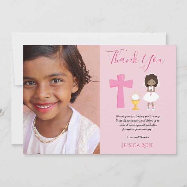 THANK YOU PHOTO 1st Communion - GIRL PINK (Front)