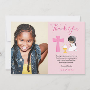 THANK YOU PHOTO 1st Communion - GIRL PINK Card