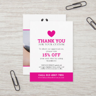 Thank you photo beauty promo pink white business card