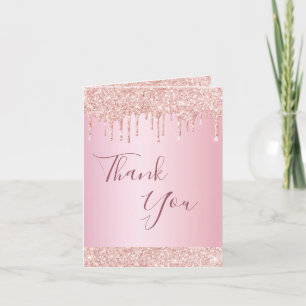 Thank you photo card birthday rose gold glitter