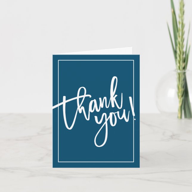 THANK YOU PHOTO CARD bold hand lettered navy blue (Front)