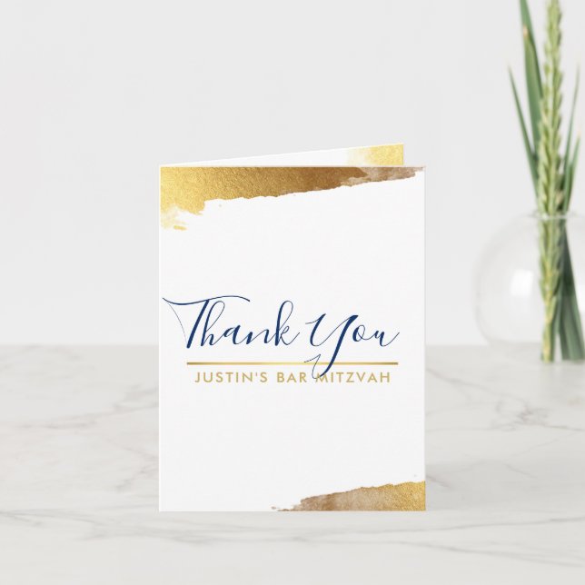 THANK YOU PHOTO CARD gilded gold navy script (Front)