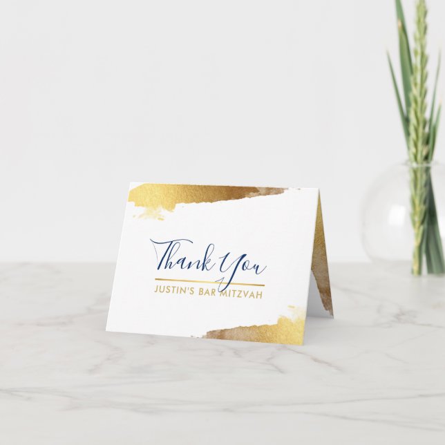 THANK YOU PHOTO CARD gilded gold navy script (Front)