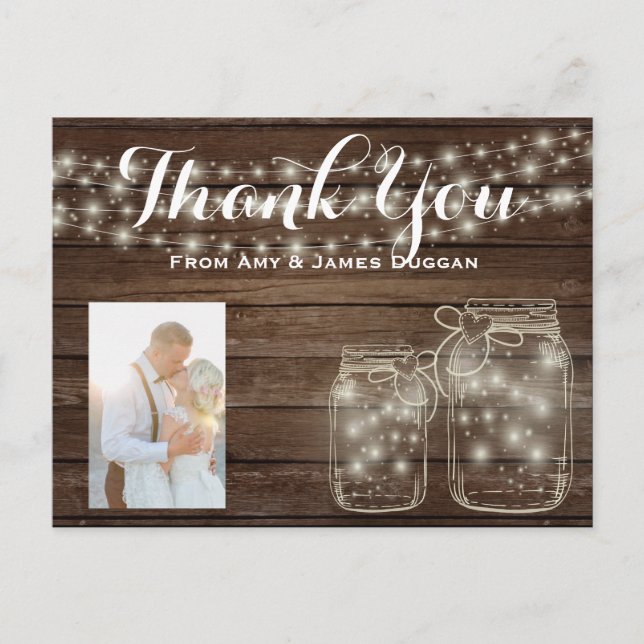 Thank YOU Photo Card Rustic Wedding Mason Jars (Front)