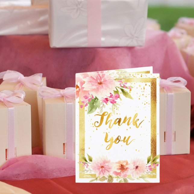 Thank you photo card watercolored dahlia flowers (Creator Uploaded)