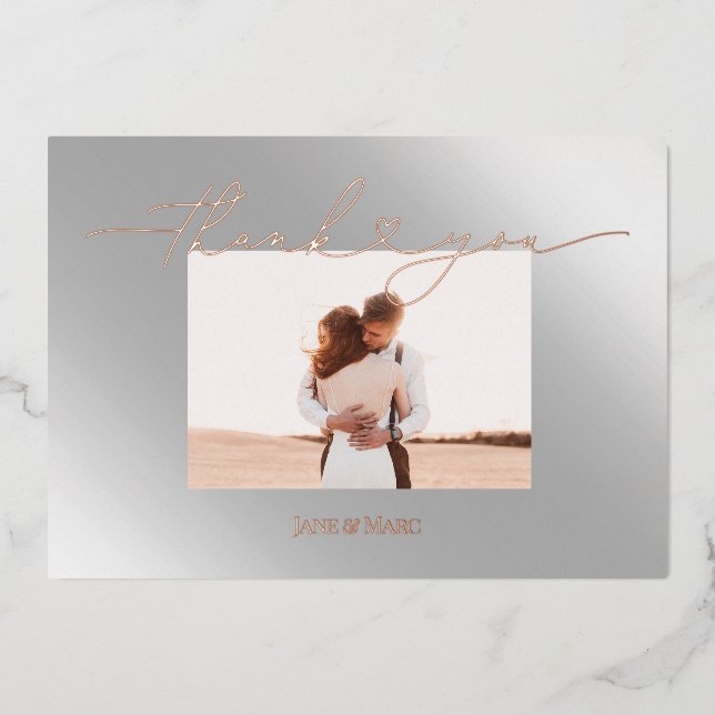 Thank You Photo Cards Real Foil script heart (Front)
