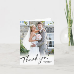 THANK YOU PHOTO elegant black ink calligraphy Card