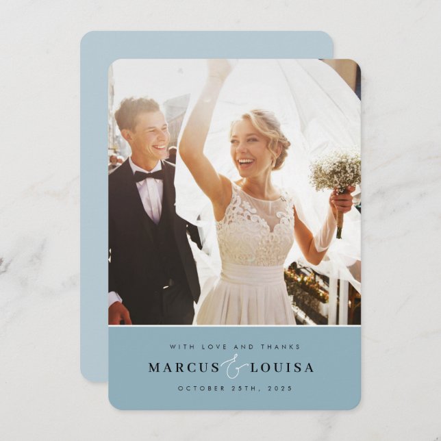 THANK YOU photo elegant cute ampersand dusty blue (Front/Back)