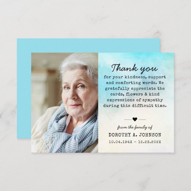 Thank You Photo Funeral Sympathy Grief Loss (Front/Back)
